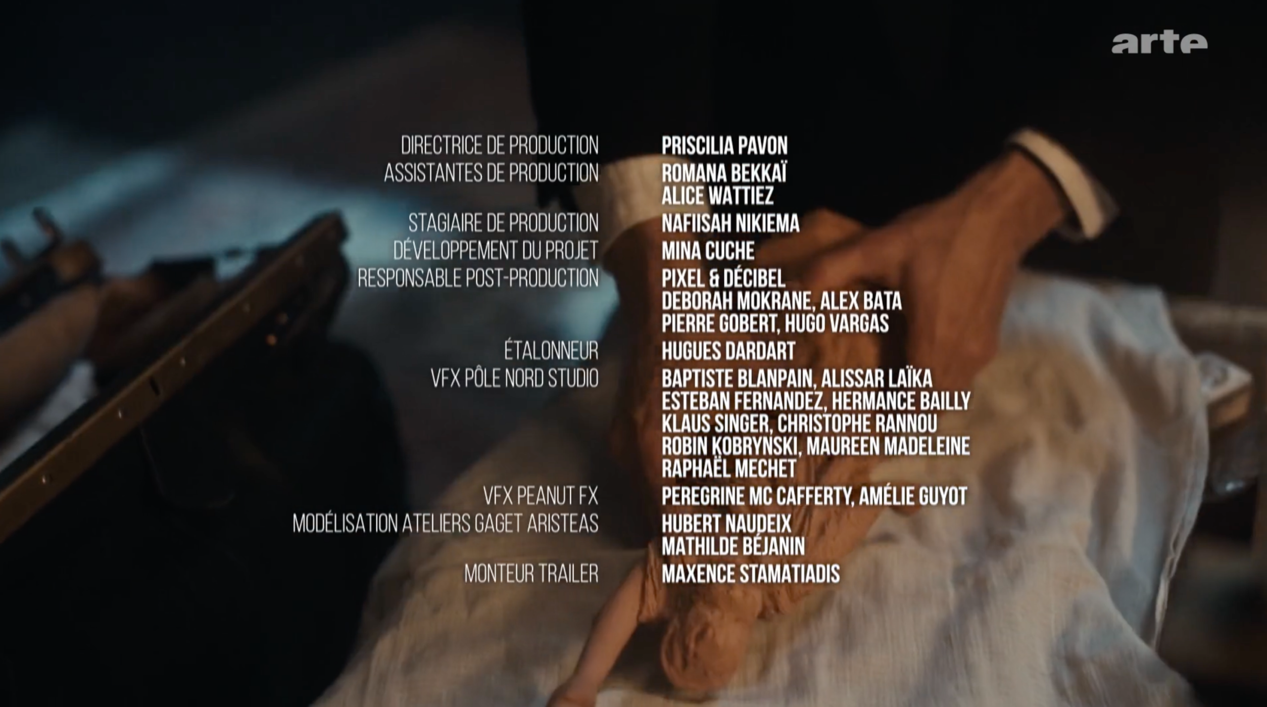 The ARTE documentary&rsquo;s end credits, listing P&ocirc;le Nord Studio and Rapha&euml;l Mechet among the VFX credits.