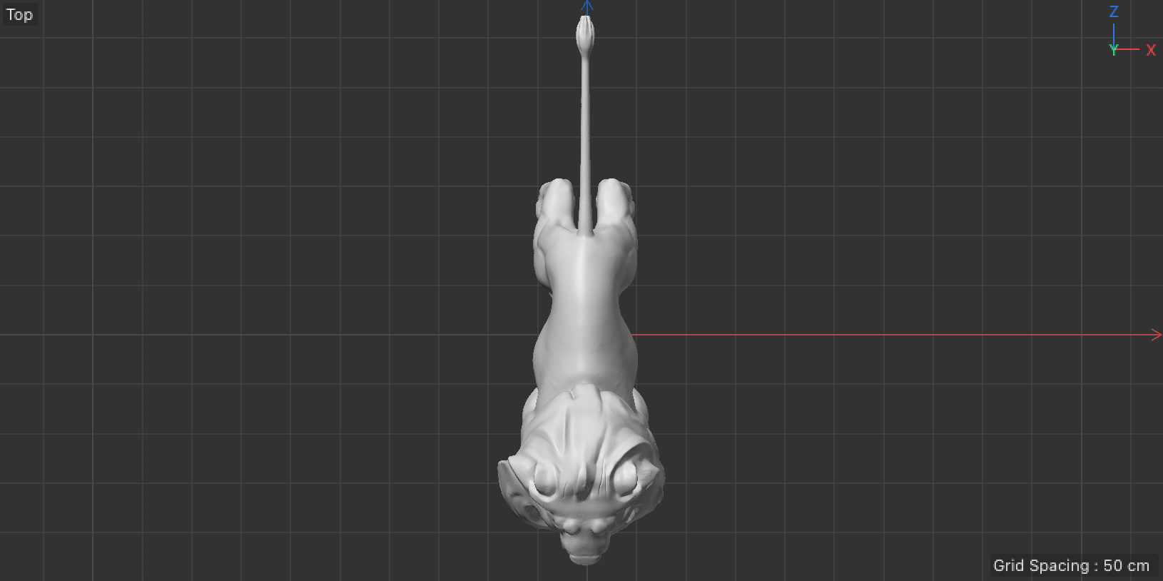 Top view of the full 3D lion model, including the body, paws and tail.