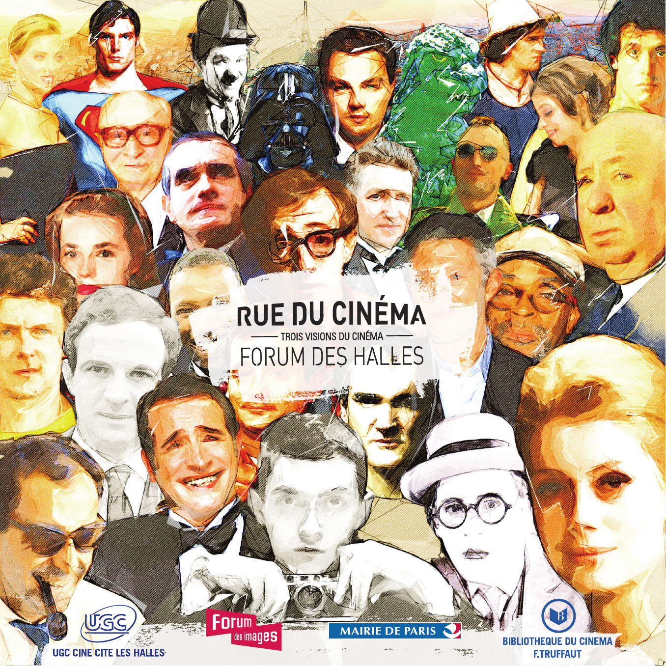 Square collage for the Rue du Cin&eacute;ma bag, with the UGC, Forum des images, City of Paris and Fran&ccedil;ois Truffaut library logos.
