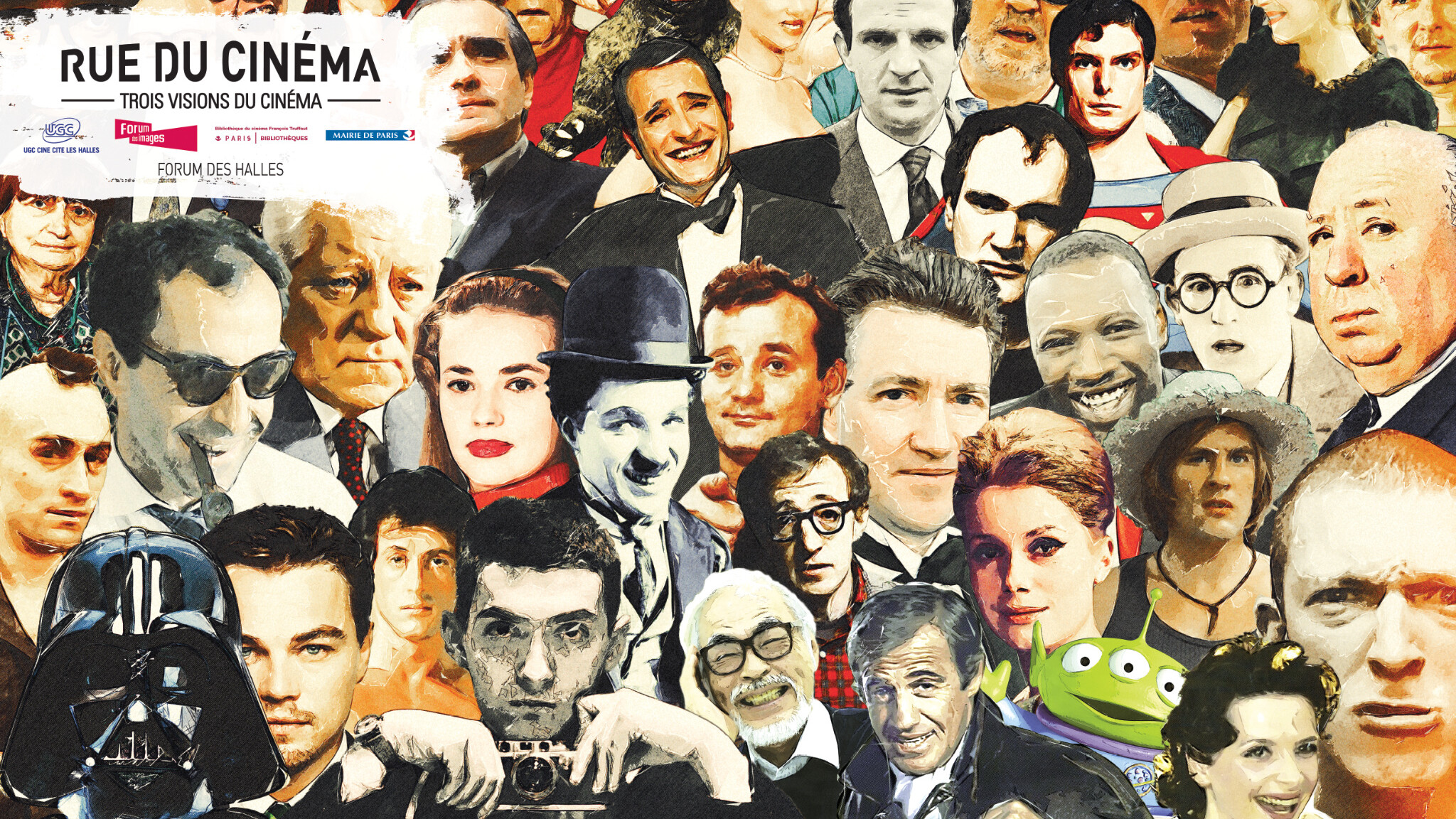 Film characters form a collage for the 4.15 by 2.875 metre Rue du Cinéma adhesive.