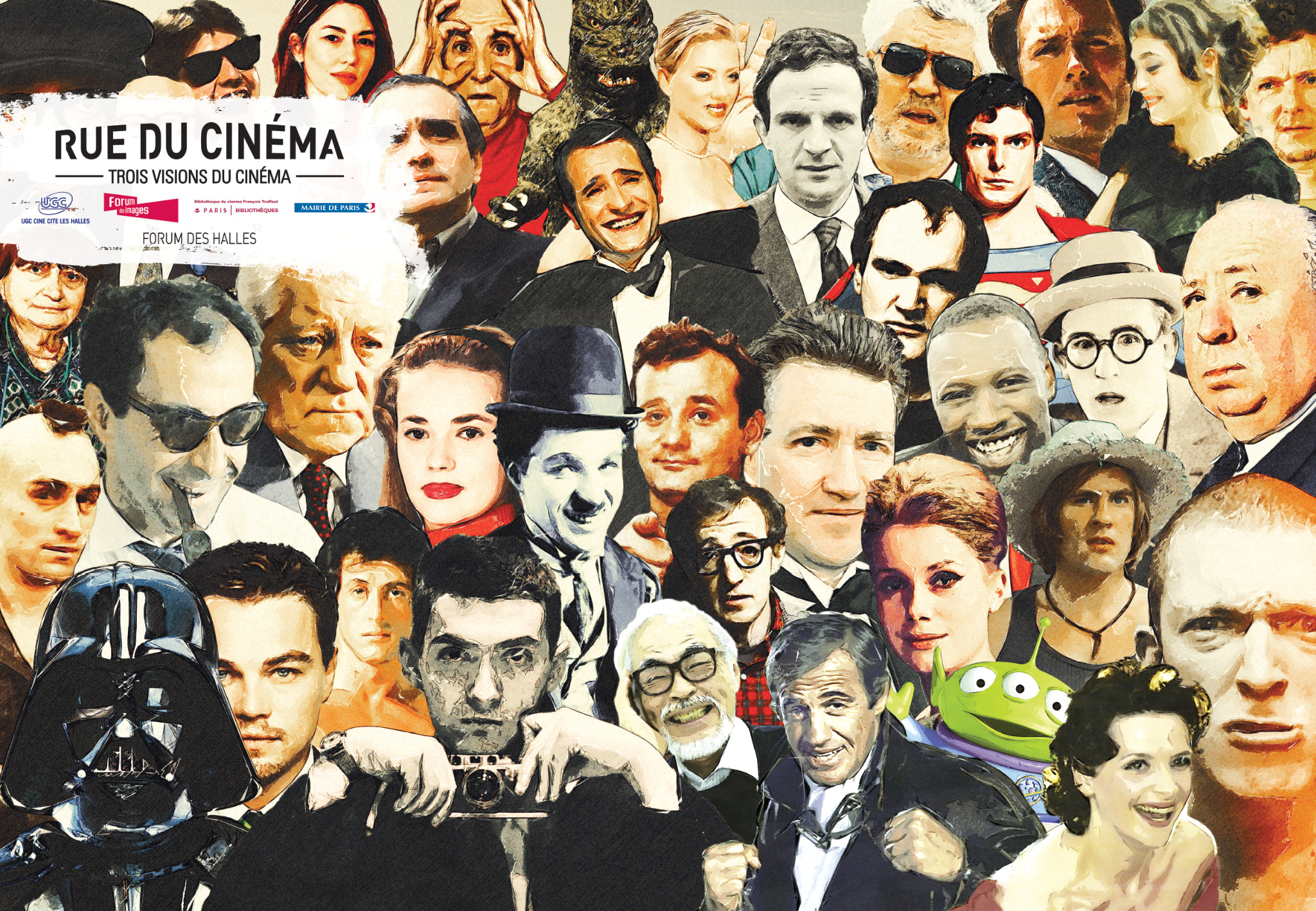 Film characters form a collage for the 4.15 by 2.875 metre Rue du Cin&eacute;ma adhesive.