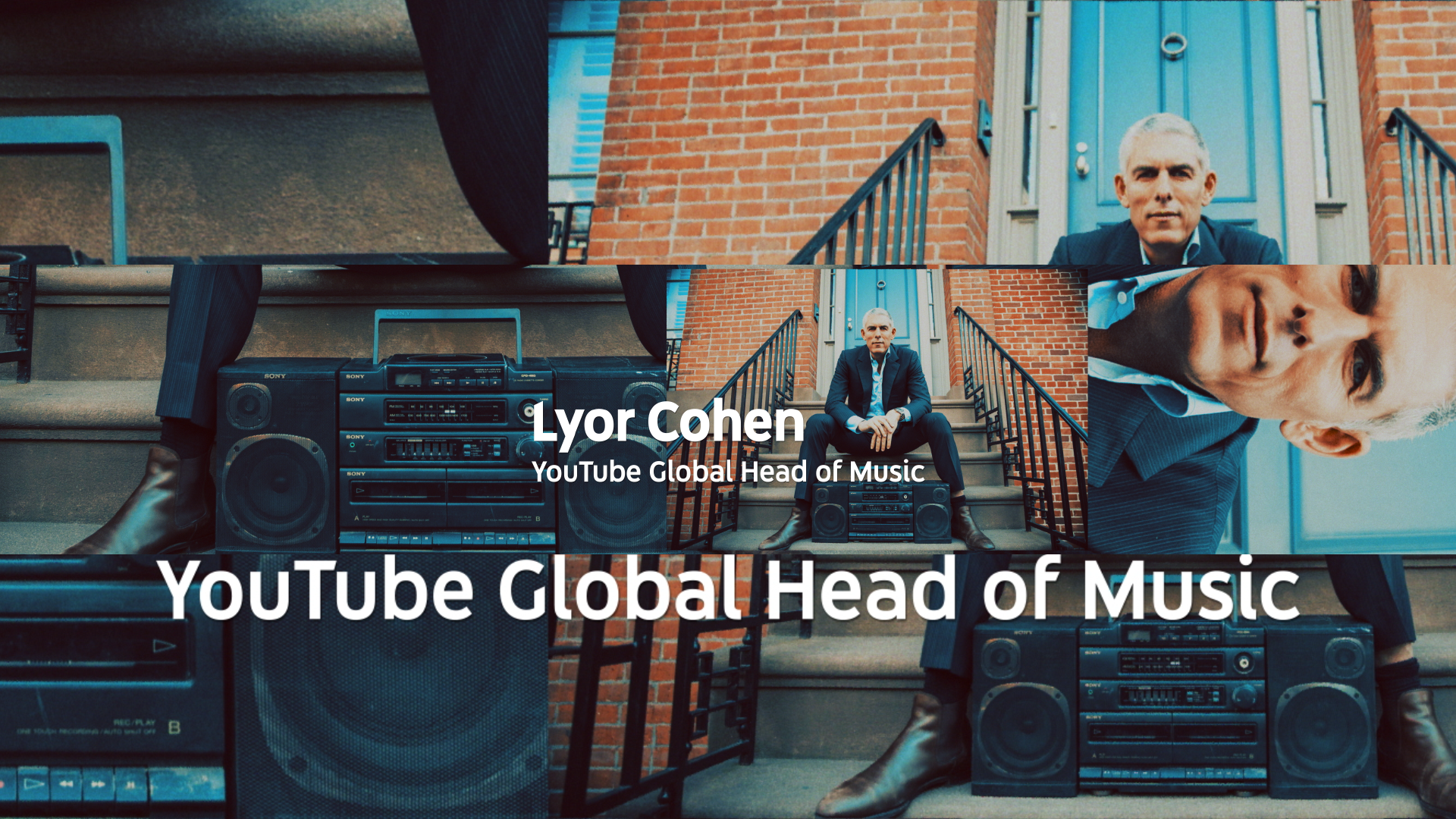 Graphic composition introducing Lyor Cohen, YouTube Global Head of Music.